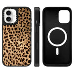 Custodia magnetica per telefono con specchio a specchio e motivo leopardato a stelle., For iPhone 16 Pro Max, For iPhone 16 Pro, For iPhone 16 Plus