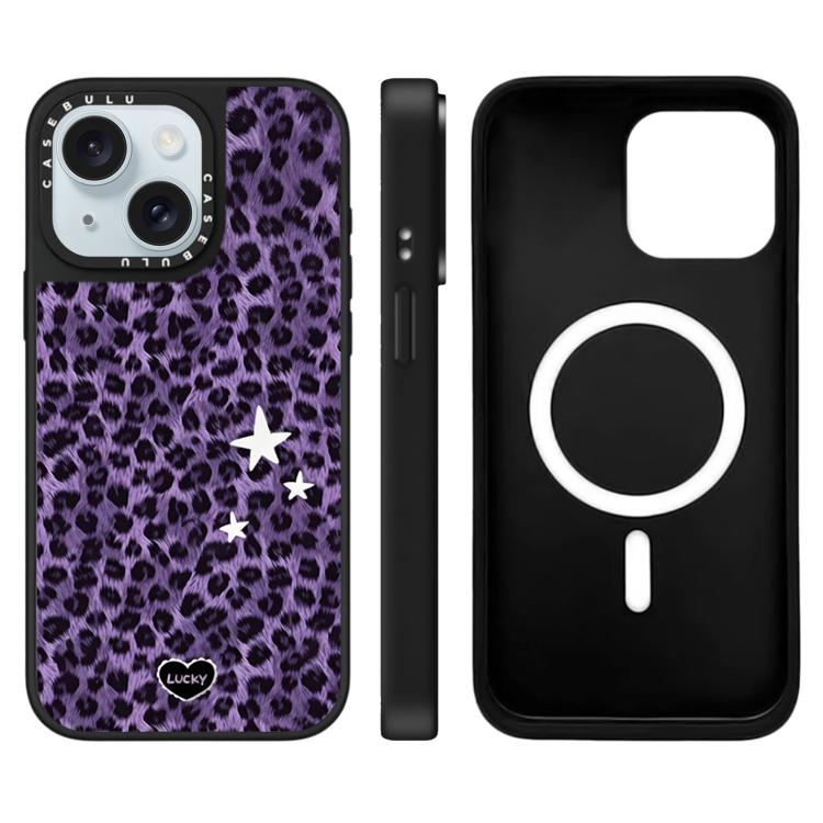 Custodia magnetica per telefono con specchio a specchio e motivo leopardato a stelle., For iPhone 15 Plus, For iPhone 15
