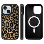 Custodia magnetica per telefono con specchio a specchio e motivo leopardato a stelle., For iPhone 15 Plus, For iPhone 15