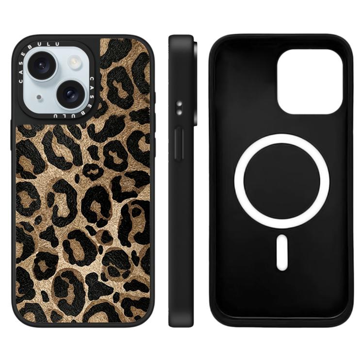 Custodia magnetica per telefono con specchio a specchio e motivo leopardato a stelle., For iPhone 15 Plus, For iPhone 15