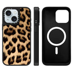 Custodia magnetica per telefono con specchio a specchio e motivo leopardato a stelle., For iPhone 15 Plus, For iPhone 15