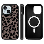 Custodia magnetica per telefono con specchio a specchio e motivo leopardato a stelle., For iPhone 15 Plus, For iPhone 15
