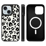 Custodia magnetica per telefono con specchio a specchio e motivo leopardato a stelle., For iPhone 15 Plus, For iPhone 15