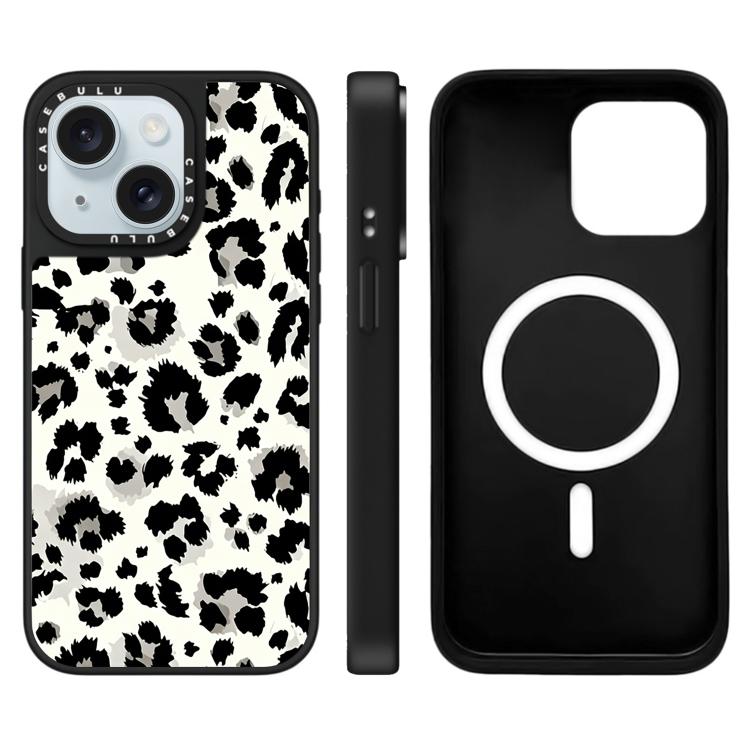 Custodia magnetica per telefono con specchio a specchio e motivo leopardato a stelle., For iPhone 15 Plus, For iPhone 15