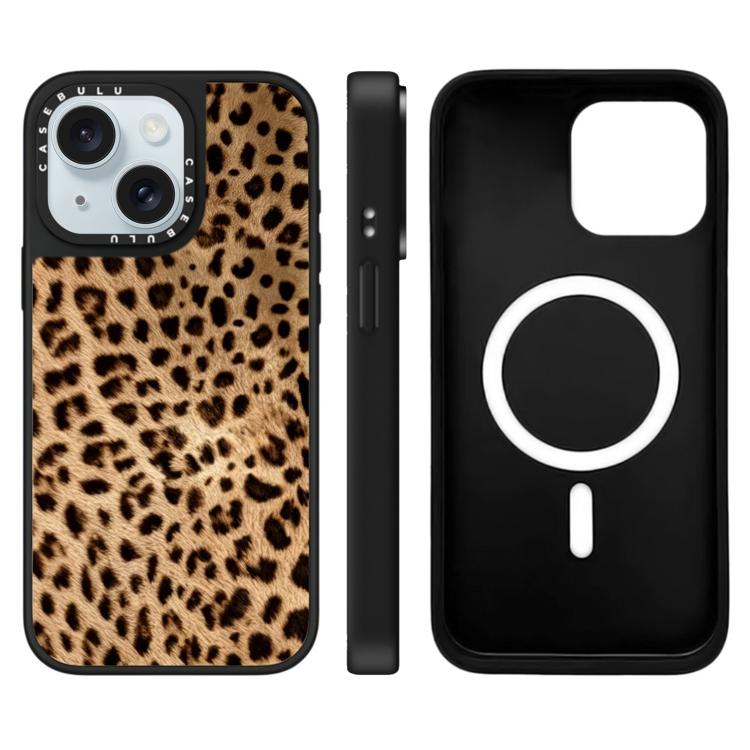 Custodia magnetica per telefono con specchio a specchio e motivo leopardato a stelle., For iPhone 15 Plus, For iPhone 15