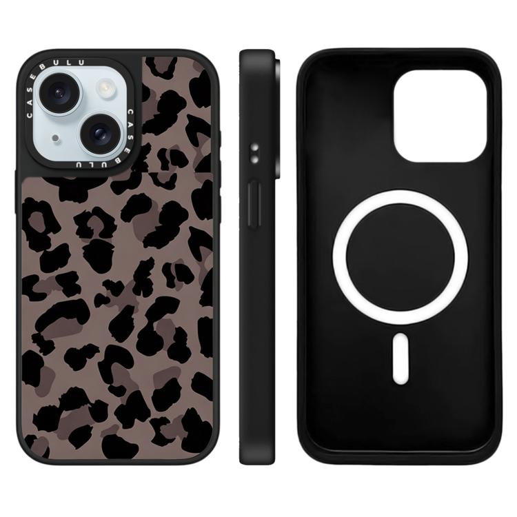 Custodia magnetica per telefono con specchio a specchio e motivo leopardato a stelle., For iPhone 15 Plus, For iPhone 15