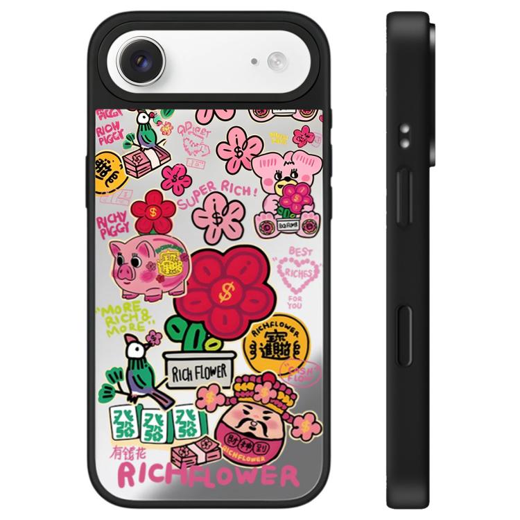 Custodia per telefono con specchio e pulsante di controllo della fotocamera con motivo floreale ricco, For iPhone Air