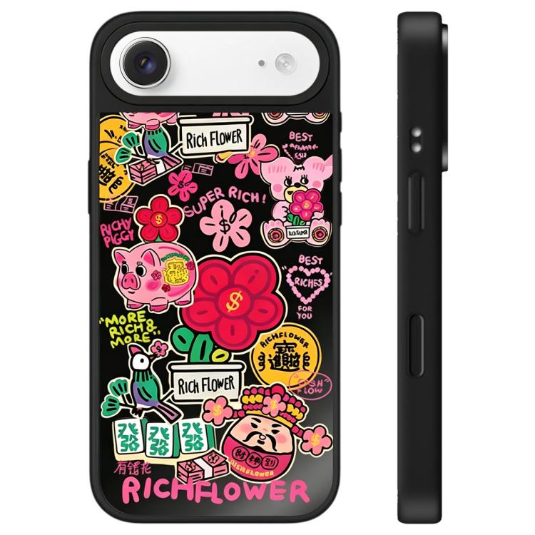 Custodia per telefono con specchio e pulsante di controllo della fotocamera con motivo floreale ricco, For iPhone Air