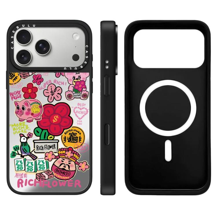 Custodia magnetica con specchio e pulsante di controllo della fotocamera con motivo floreale ricco, specchio a specchio., For iPhone 17 Pro Max, For iPhone 17 Pro, For iPhone 17