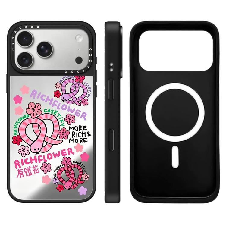 Custodia magnetica con specchio e pulsante di controllo della fotocamera con motivo floreale ricco, specchio a specchio., For iPhone 17 Pro Max, For iPhone 17 Pro, For iPhone 17