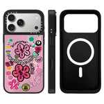 Custodia magnetica con specchio e pulsante di controllo della fotocamera con motivo floreale ricco, specchio a specchio., For iPhone 17 Pro Max, For iPhone 17 Pro, For iPhone 17