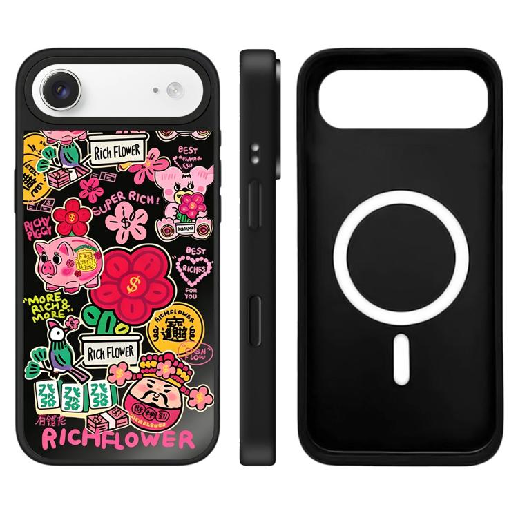 Custodia magnetica con specchio e pulsante di controllo della fotocamera con motivo floreale ricco, specchio a specchio., For iPhone Air