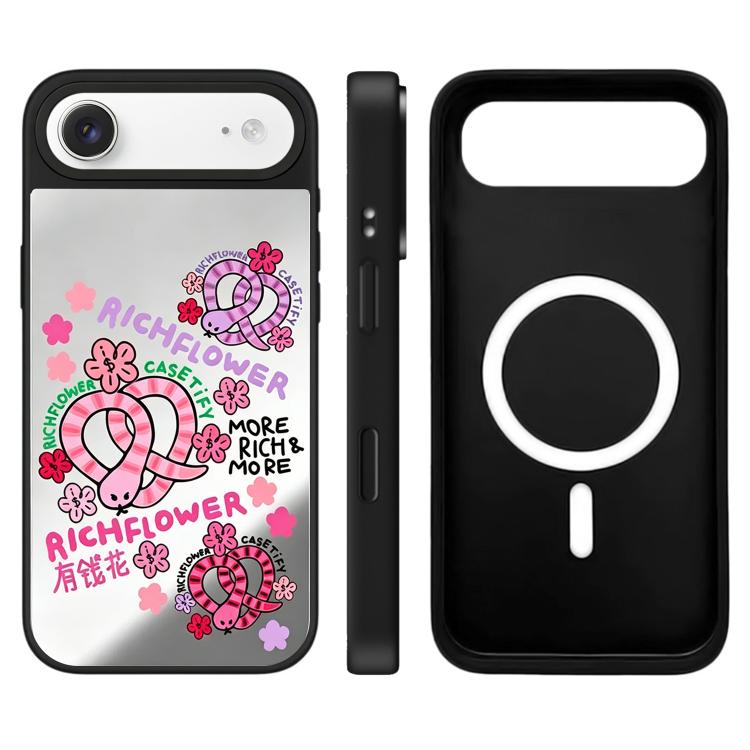 Custodia magnetica con specchio e pulsante di controllo della fotocamera con motivo floreale ricco, specchio a specchio., For iPhone Air