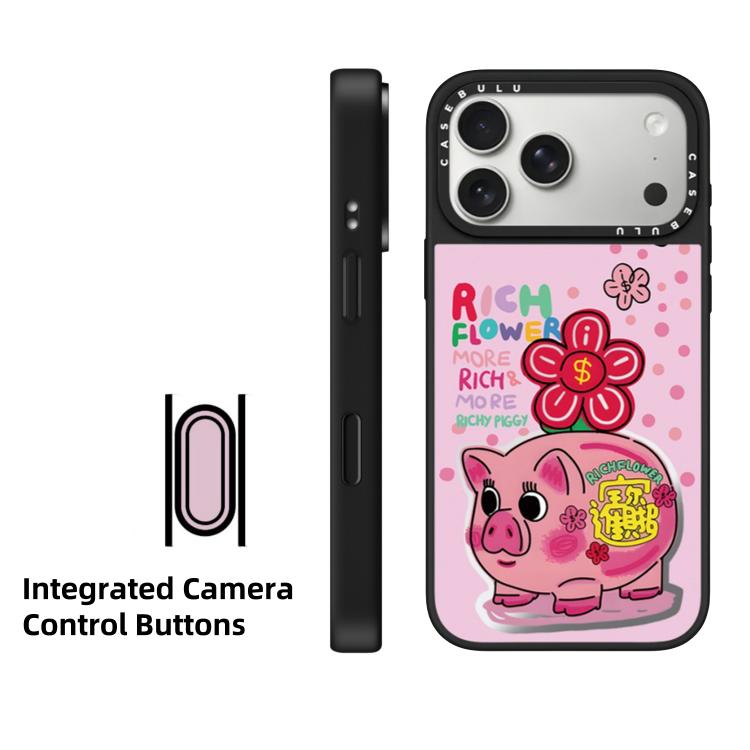 Custodia magnetica con specchio e pulsante di controllo della fotocamera con motivo floreale ricco, specchio a specchio., For iPhone Air