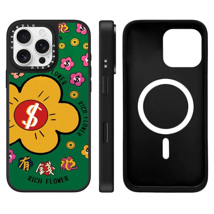 Custodia magnetica per telefono con specchio e motivo floreale., For iPhone 16 Pro Max, For iPhone 16 Pro, For iPhone 16 Plus