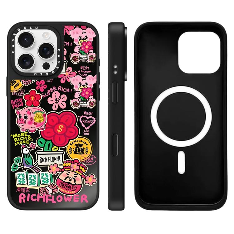 Custodia magnetica per telefono con specchio e motivo floreale., For iPhone 16 Pro Max, For iPhone 16 Pro, For iPhone 16 Plus