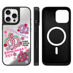 Custodia magnetica per telefono con specchio e motivo floreale., For iPhone 16 Pro Max, For iPhone 16 Pro, For iPhone 16 Plus