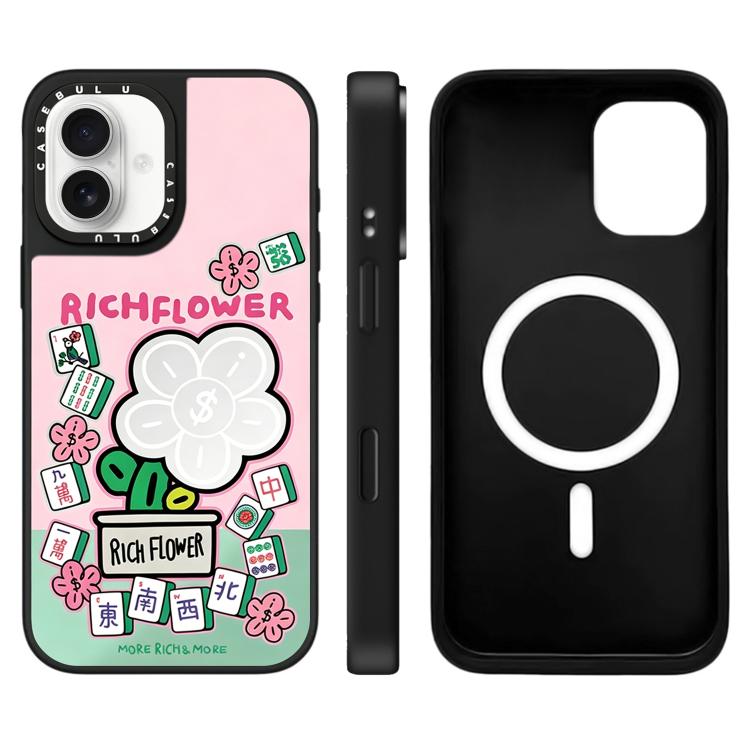 Custodia magnetica per telefono con specchio e motivo floreale., For iPhone 16, For iPhone 15 Pro Max, For iPhone 15 Pro