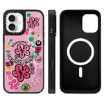 Custodia magnetica per telefono con specchio e motivo floreale., For iPhone 16, For iPhone 15 Pro Max, For iPhone 15 Pro