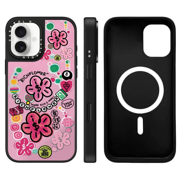 Custodia magnetica per telefono con specchio e motivo floreale., For iPhone 16, For iPhone 15 Pro Max, For iPhone 15 Pro