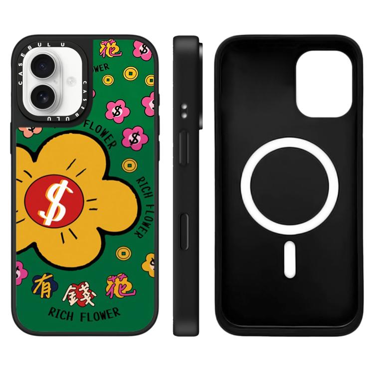 Custodia magnetica per telefono con specchio e motivo floreale., For iPhone 16, For iPhone 15 Pro Max, For iPhone 15 Pro