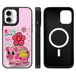 Custodia magnetica per telefono con specchio e motivo floreale., For iPhone 16, For iPhone 15 Pro Max, For iPhone 15 Pro