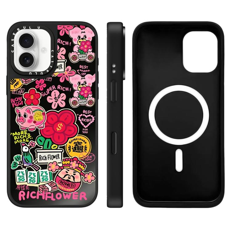 Custodia magnetica per telefono con specchio e motivo floreale., For iPhone 16, For iPhone 15 Pro Max, For iPhone 15 Pro