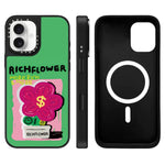 Custodia magnetica per telefono con specchio e motivo floreale., For iPhone 16, For iPhone 15 Pro Max, For iPhone 15 Pro