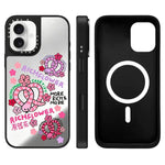 Custodia magnetica per telefono con specchio e motivo floreale., For iPhone 16, For iPhone 15 Pro Max, For iPhone 15 Pro