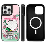 Custodia magnetica per telefono con specchio e motivo floreale., For iPhone 16, For iPhone 15 Pro Max, For iPhone 15 Pro