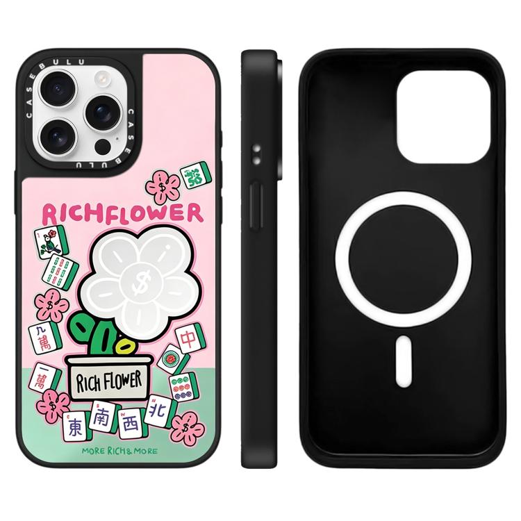 Custodia magnetica per telefono con specchio e motivo floreale., For iPhone 16, For iPhone 15 Pro Max, For iPhone 15 Pro