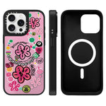 Custodia magnetica per telefono con specchio e motivo floreale., For iPhone 16, For iPhone 15 Pro Max, For iPhone 15 Pro