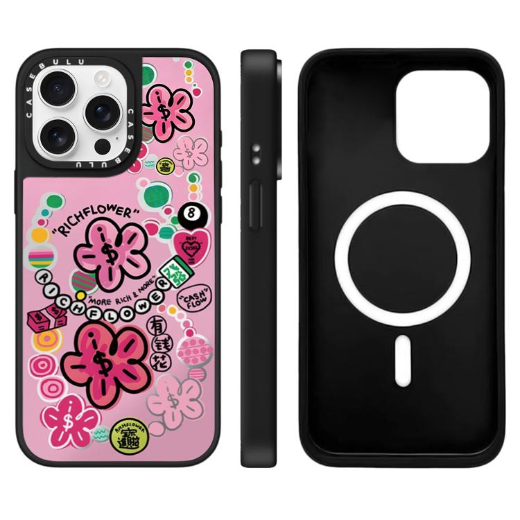 Custodia magnetica per telefono con specchio e motivo floreale., For iPhone 16, For iPhone 15 Pro Max, For iPhone 15 Pro