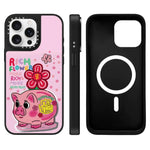 Custodia magnetica per telefono con specchio e motivo floreale., For iPhone 16, For iPhone 15 Pro Max, For iPhone 15 Pro