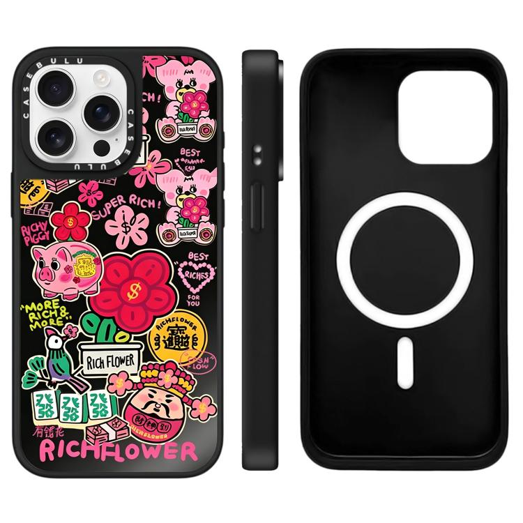 Custodia magnetica per telefono con specchio e motivo floreale., For iPhone 16, For iPhone 15 Pro Max, For iPhone 15 Pro