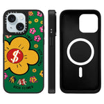 Custodia magnetica per telefono con specchio e motivo floreale., For iPhone 15 Plus, For iPhone 15