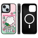 Custodia magnetica per telefono con specchio e motivo floreale., For iPhone 15 Plus, For iPhone 15