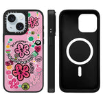 Custodia magnetica per telefono con specchio e motivo floreale., For iPhone 15 Plus, For iPhone 15
