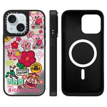 Custodia magnetica per telefono con specchio e motivo floreale., For iPhone 15 Plus, For iPhone 15
