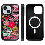 Custodia magnetica per telefono con specchio e motivo floreale., For iPhone 15 Plus, For iPhone 15