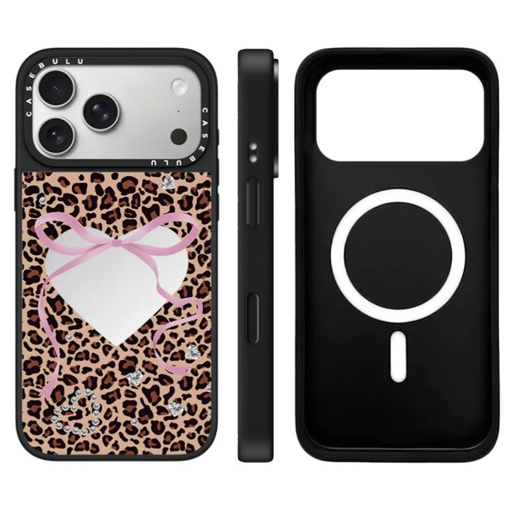 Custodia magnetica con specchio e pulsante di controllo della fotocamera con motivo leopardo e ciliegie., For iPhone 17 Pro Max, For iPhone 17 Pro, For iPhone 17