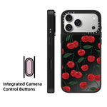 Custodia magnetica con specchio e pulsante di controllo della fotocamera con motivo leopardo e ciliegie., For iPhone 17 Pro Max, For iPhone 17 Pro, For iPhone 17