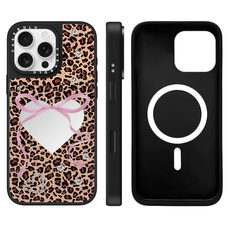 Custodia magnetica per telefono con specchio a specchio con motivo leopardato e ciliegie., For iPhone 16 Pro Max, For iPhone 16 Pro, For iPhone 16 Plus