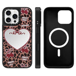 Custodia magnetica per telefono con specchio a specchio con motivo leopardato e ciliegie., For iPhone 16 Pro Max, For iPhone 16 Pro, For iPhone 16 Plus