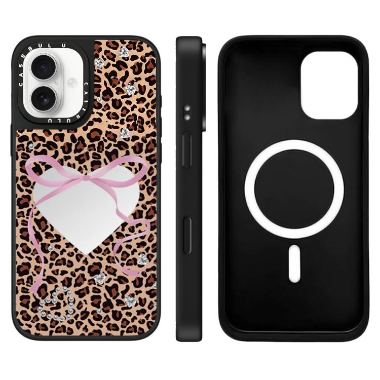 Custodia magnetica per telefono con specchio a specchio con motivo leopardato e ciliegie., For iPhone 16 Pro Max, For iPhone 16 Pro, For iPhone 16 Plus