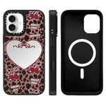 Custodia magnetica per telefono con specchio a specchio con motivo leopardato e ciliegie., For iPhone 16 Pro Max, For iPhone 16 Pro, For iPhone 16 Plus