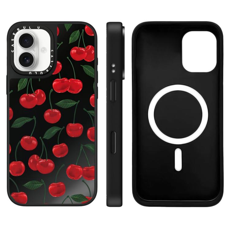 Custodia magnetica per telefono con specchio a specchio con motivo leopardato e ciliegie., For iPhone 16, For iPhone 15 Pro Max, For iPhone 15 Pro