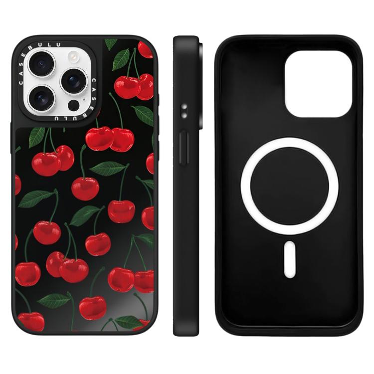 Custodia magnetica per telefono con specchio a specchio con motivo leopardato e ciliegie., For iPhone 16, For iPhone 15 Pro Max, For iPhone 15 Pro