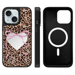 Custodia magnetica per telefono con specchio a specchio con motivo leopardato e ciliegie., For iPhone 15 Plus, For iPhone 15