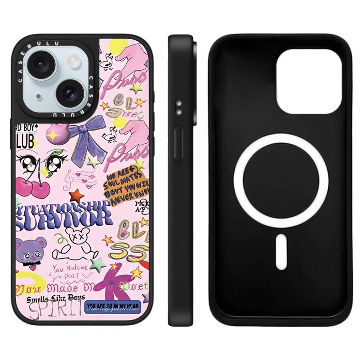 Custodia magnetica per telefono con specchio a specchio con motivo leopardato e ciliegie., For iPhone 15 Plus, For iPhone 15